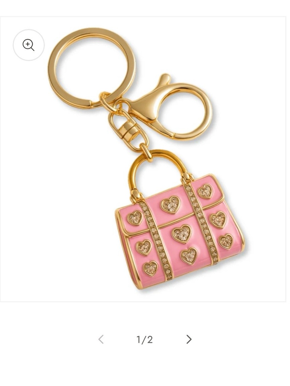 Gold-Tone Pink Heart Handbag Keychain Charm